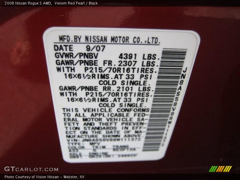 Venom Red Pearl / Black 2008 Nissan Rogue S AWD