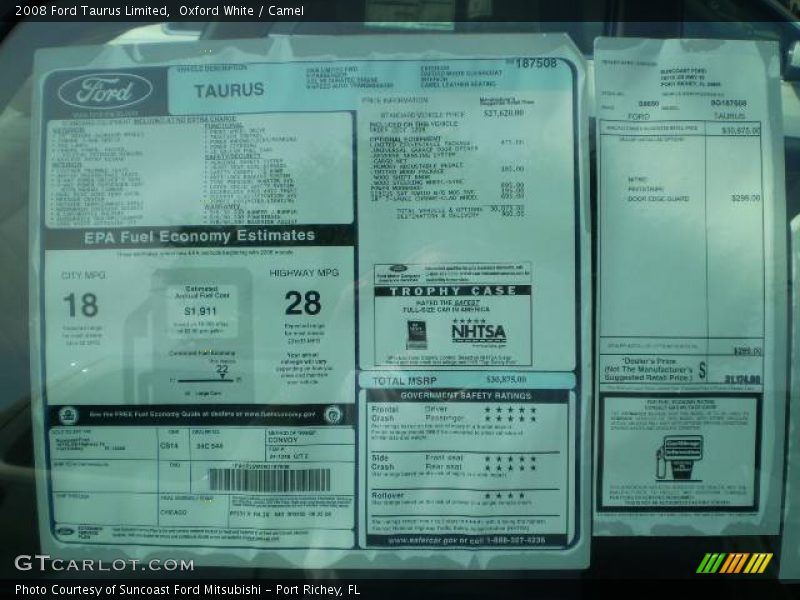 Oxford White / Camel 2008 Ford Taurus Limited
