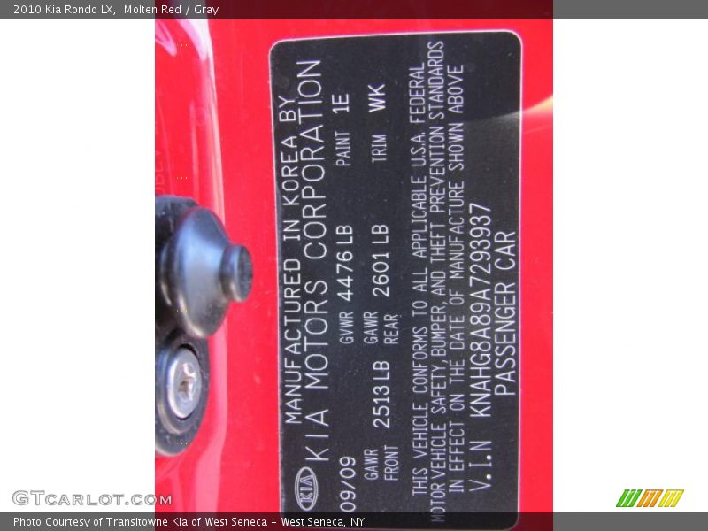 Molten Red / Gray 2010 Kia Rondo LX