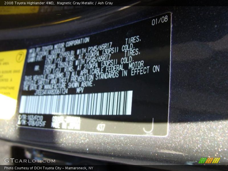 Magnetic Gray Metallic / Ash Gray 2008 Toyota Highlander 4WD