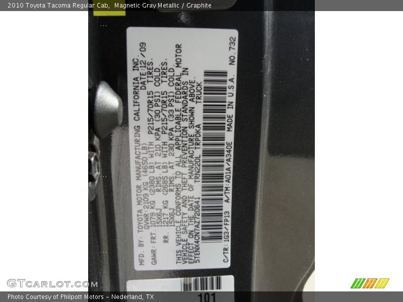 Magnetic Gray Metallic / Graphite 2010 Toyota Tacoma Regular Cab