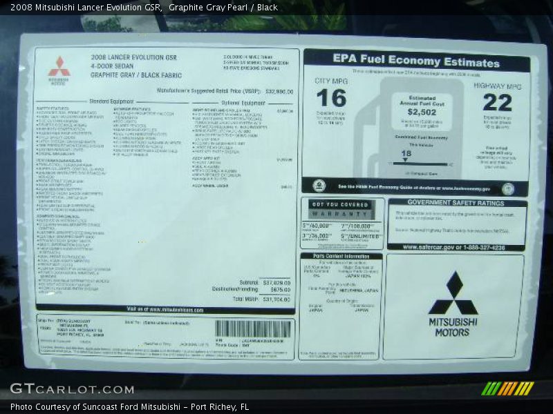 Graphite Gray Pearl / Black 2008 Mitsubishi Lancer Evolution GSR