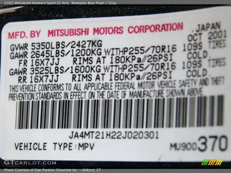Memphis Blue Pearl / Gray 2002 Mitsubishi Montero Sport LS 4x4