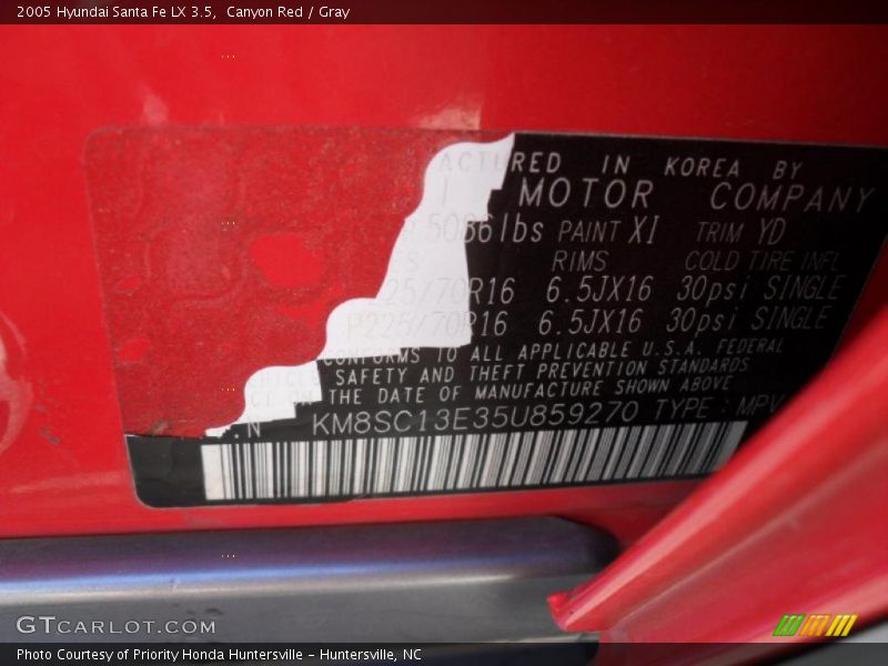 Canyon Red / Gray 2005 Hyundai Santa Fe LX 3.5