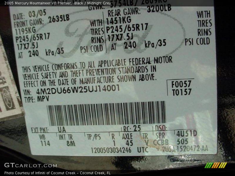 Black / Midnight Grey 2005 Mercury Mountaineer V8 Premier