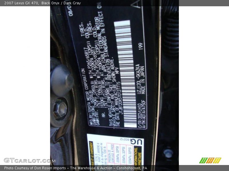 Black Onyx / Dark Gray 2007 Lexus GX 470