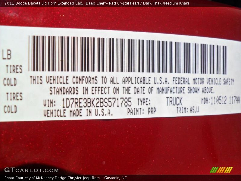 2011 Dakota Big Horn Extended Cab Deep Cherry Red Crystal Pearl Color Code PRP