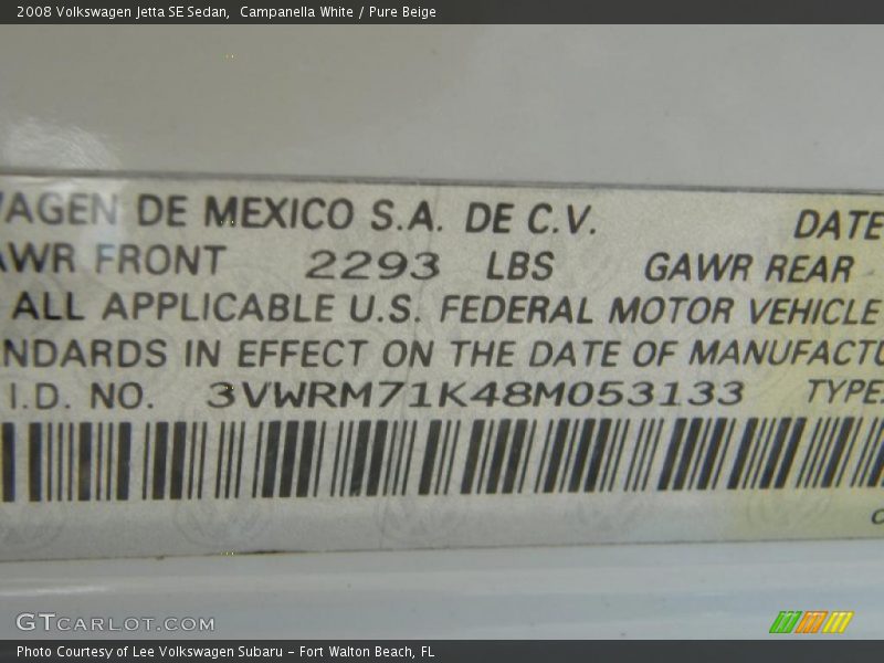 Campanella White / Pure Beige 2008 Volkswagen Jetta SE Sedan