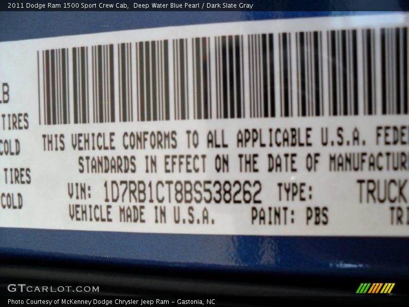 Deep Water Blue Pearl / Dark Slate Gray 2011 Dodge Ram 1500 Sport Crew Cab
