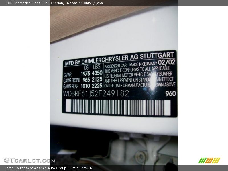 Alabaster White / Java 2002 Mercedes-Benz C 240 Sedan