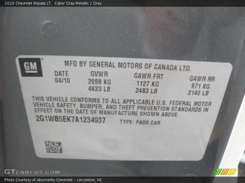 Cyber Gray Metallic / Gray 2010 Chevrolet Impala LT