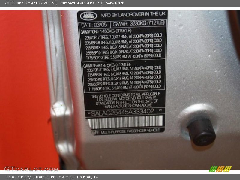 Zambezi Silver Metallic / Ebony Black 2005 Land Rover LR3 V8 HSE