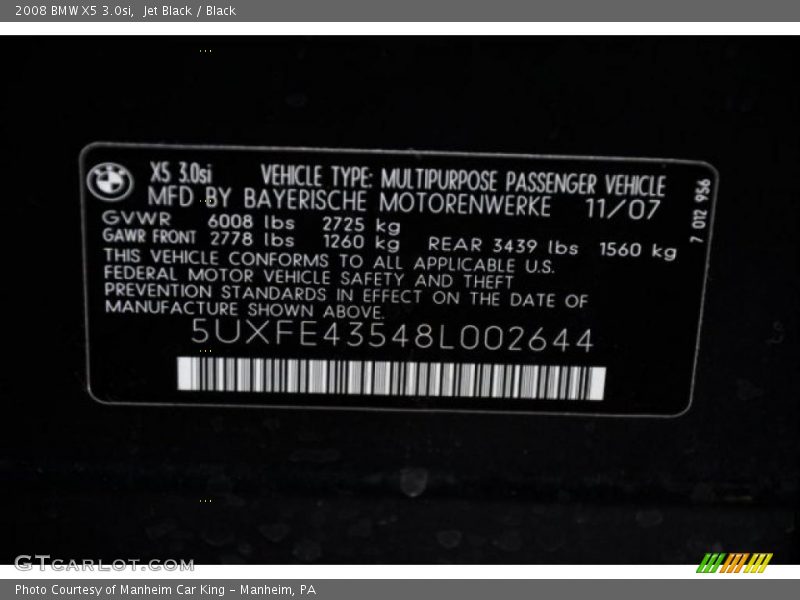 Jet Black / Black 2008 BMW X5 3.0si
