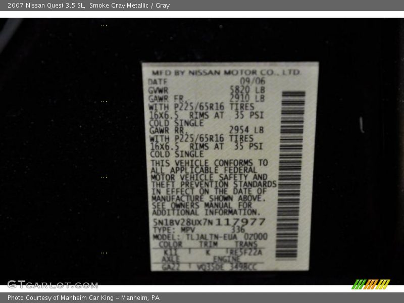 Smoke Gray Metallic / Gray 2007 Nissan Quest 3.5 SL