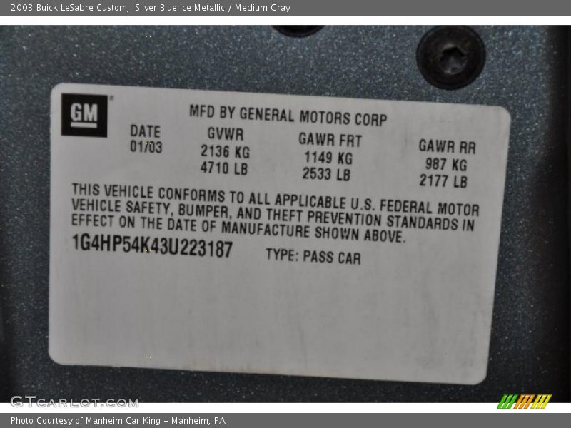 Silver Blue Ice Metallic / Medium Gray 2003 Buick LeSabre Custom
