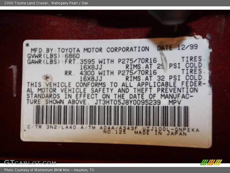 2000 Land Cruiser  Mahogany Pearl Color Code 3N2