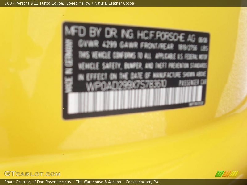 Speed Yellow / Natural Leather Cocoa 2007 Porsche 911 Turbo Coupe