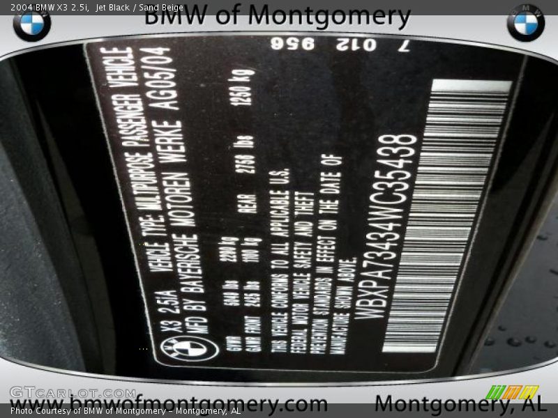 Jet Black / Sand Beige 2004 BMW X3 2.5i