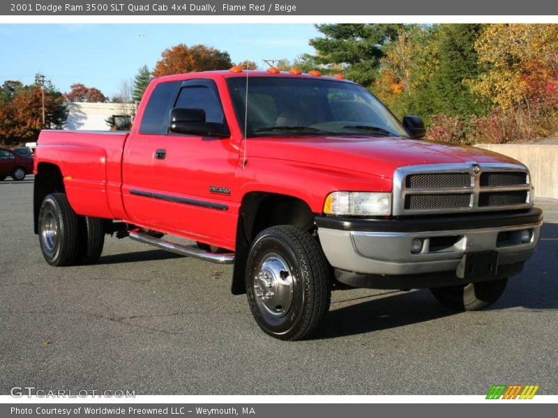 Flame Red / Beige 2001 Dodge Ram 3500 SLT Quad Cab 4x4 Dually