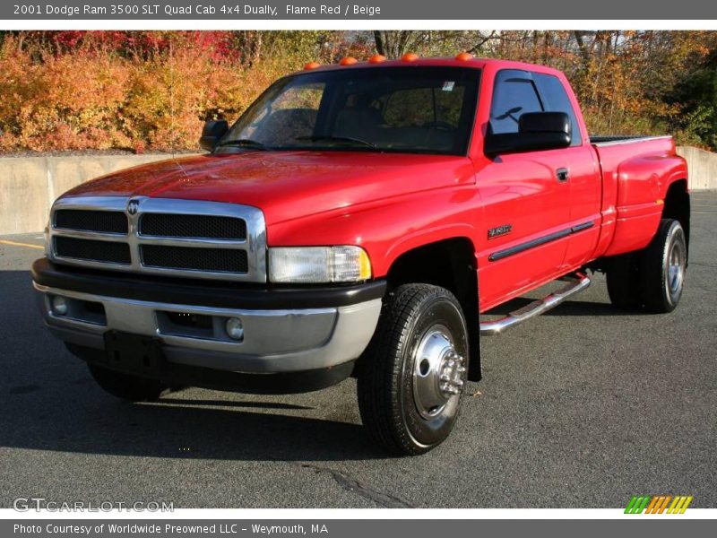 Flame Red / Beige 2001 Dodge Ram 3500 SLT Quad Cab 4x4 Dually