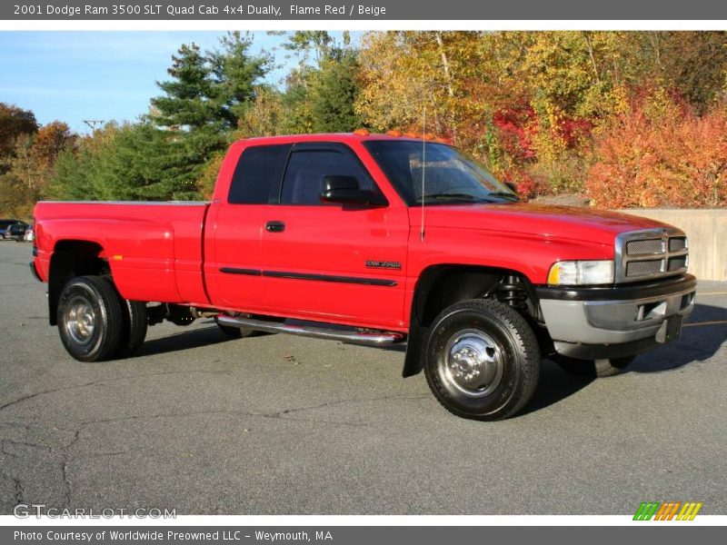 Flame Red / Beige 2001 Dodge Ram 3500 SLT Quad Cab 4x4 Dually