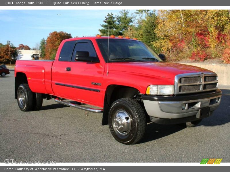 Flame Red / Beige 2001 Dodge Ram 3500 SLT Quad Cab 4x4 Dually