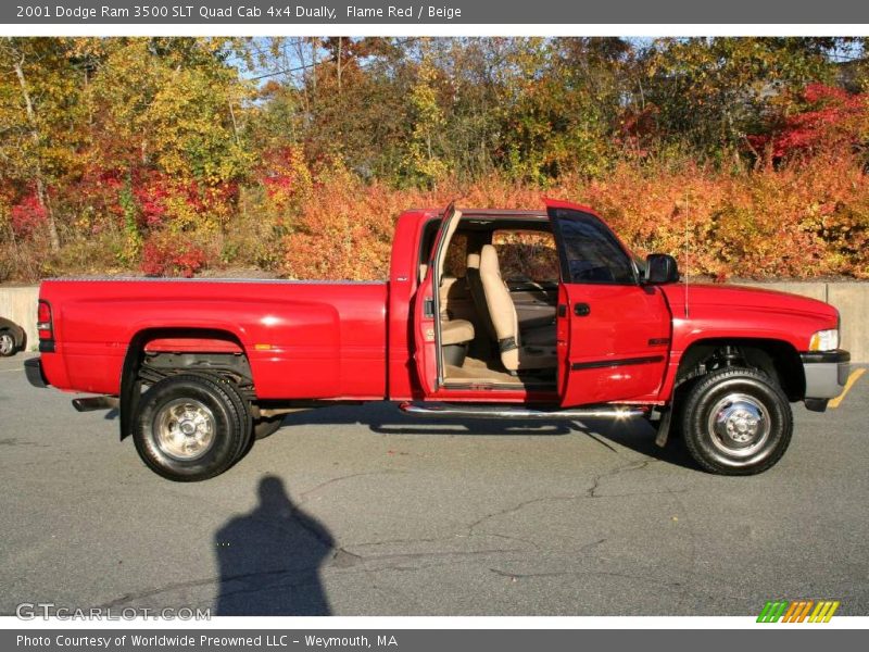Flame Red / Beige 2001 Dodge Ram 3500 SLT Quad Cab 4x4 Dually