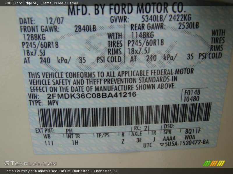 Creme Brulee / Camel 2008 Ford Edge SE