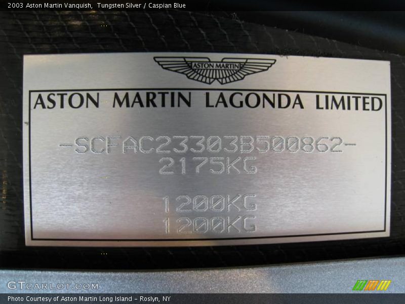 Tungsten Silver / Caspian Blue 2003 Aston Martin Vanquish