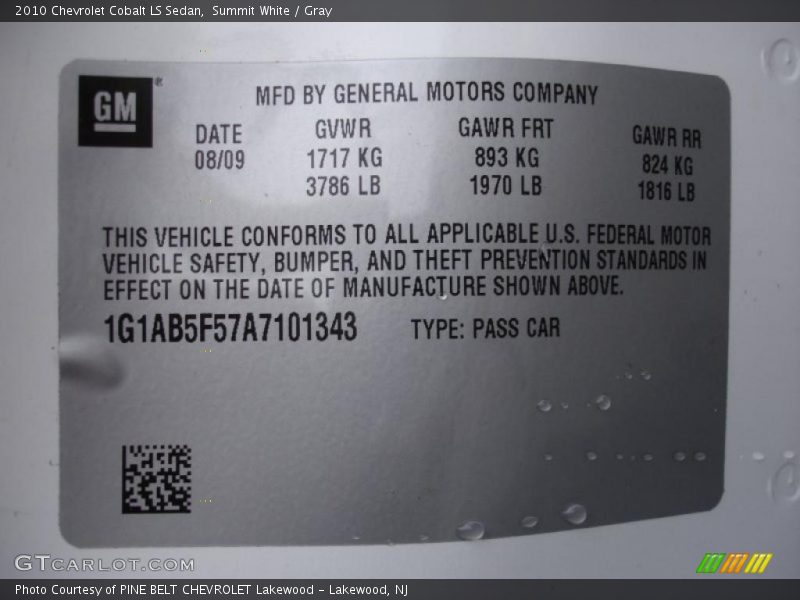 Summit White / Gray 2010 Chevrolet Cobalt LS Sedan