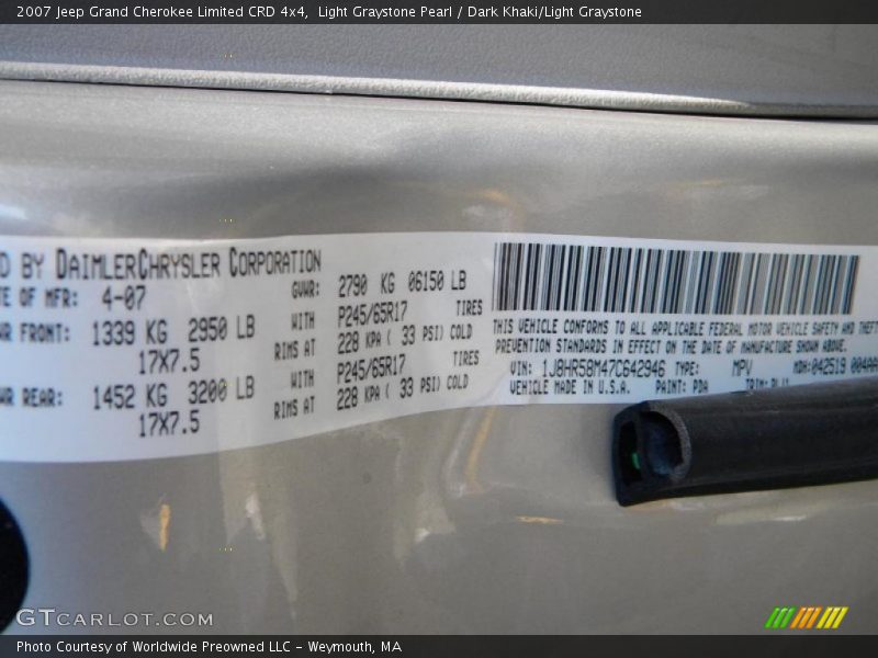 2007 Grand Cherokee Limited CRD 4x4 Light Graystone Pearl Color Code PDA