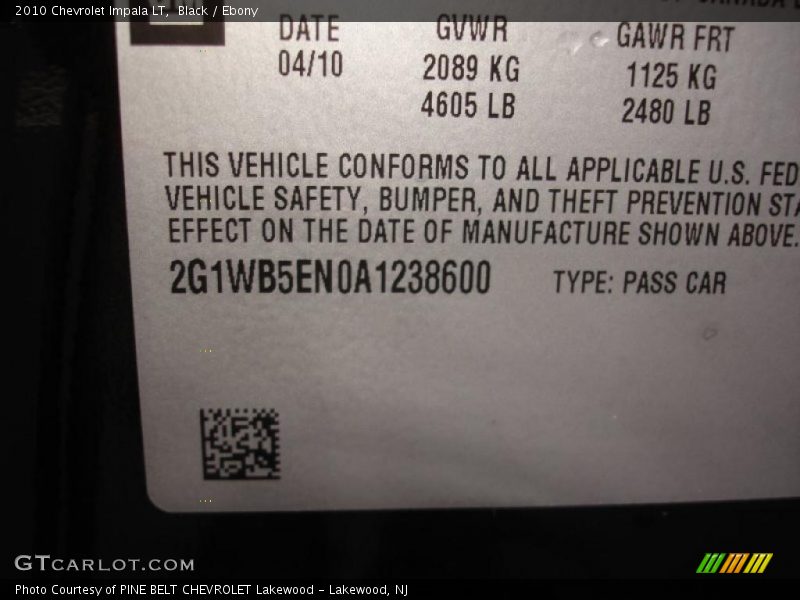 Black / Ebony 2010 Chevrolet Impala LT