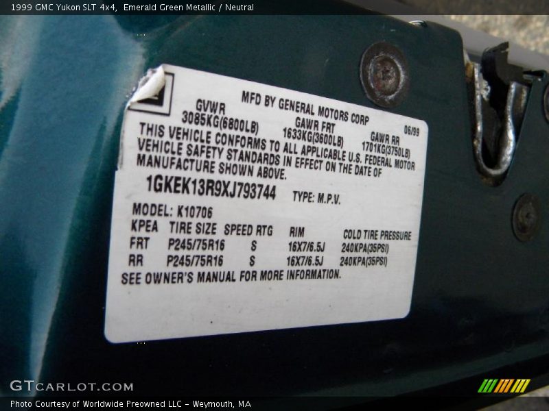 Emerald Green Metallic / Neutral 1999 GMC Yukon SLT 4x4