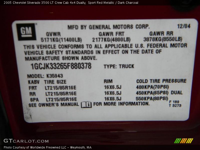 Sport Red Metallic / Dark Charcoal 2005 Chevrolet Silverado 3500 LT Crew Cab 4x4 Dually