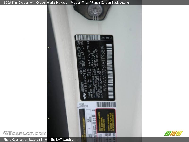 Pepper White / Punch Carbon Black Leather 2009 Mini Cooper John Cooper Works Hardtop
