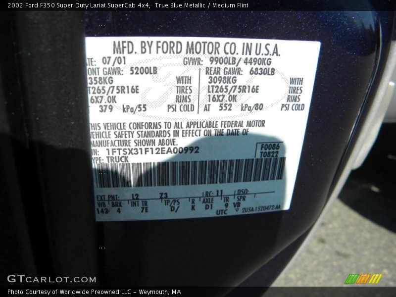 True Blue Metallic / Medium Flint 2002 Ford F350 Super Duty Lariat SuperCab 4x4