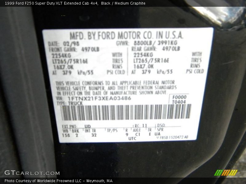 1999 F250 Super Duty XLT Extended Cab 4x4 Black Color Code UD
