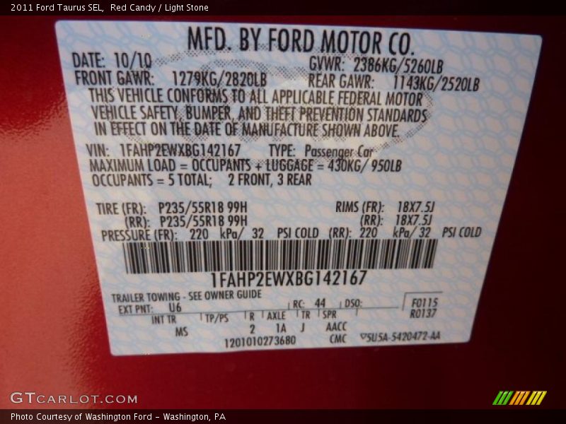 Red Candy / Light Stone 2011 Ford Taurus SEL