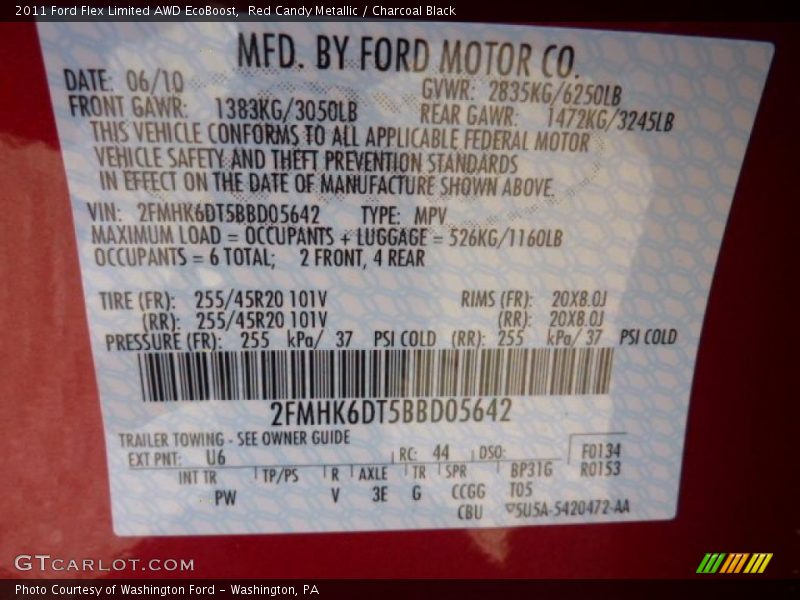 2011 Flex Limited AWD EcoBoost Red Candy Metallic Color Code U6