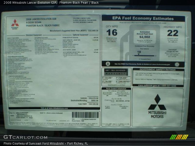 Phantom Black Pearl / Black 2008 Mitsubishi Lancer Evolution GSR