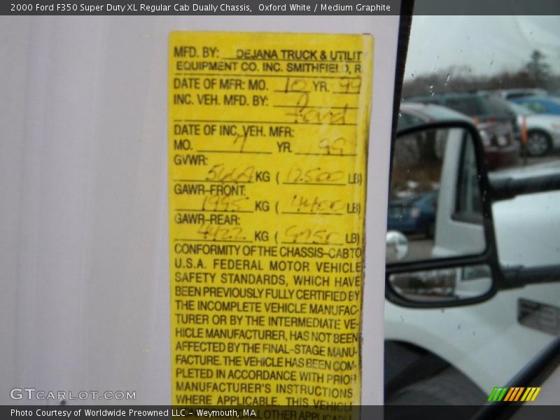 Oxford White / Medium Graphite 2000 Ford F350 Super Duty XL Regular Cab Dually Chassis