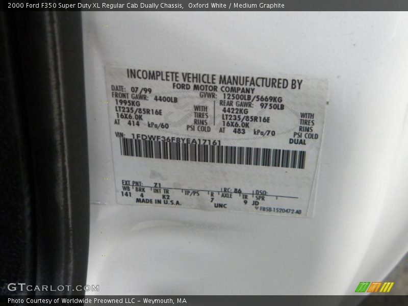 Oxford White / Medium Graphite 2000 Ford F350 Super Duty XL Regular Cab Dually Chassis