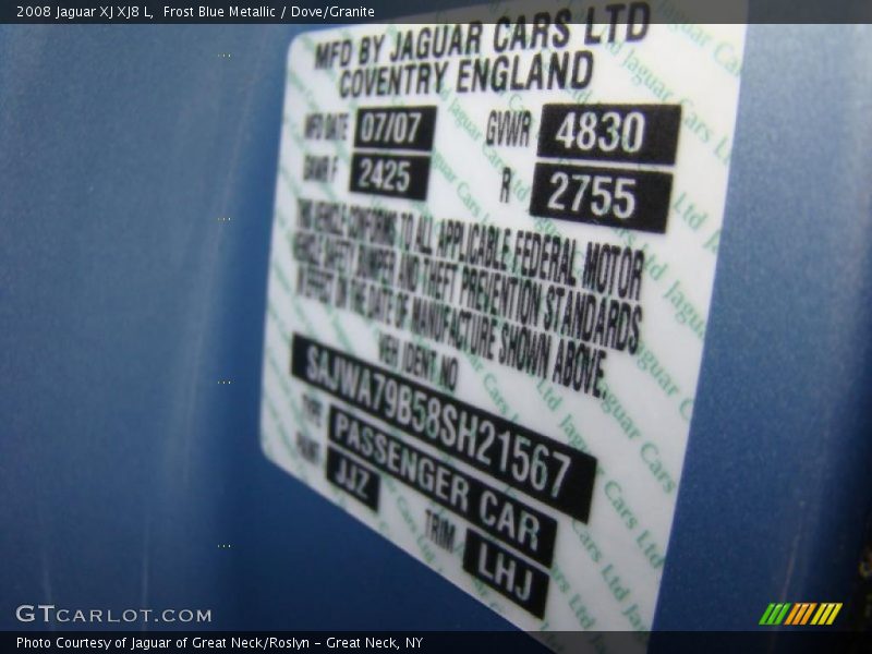 Frost Blue Metallic / Dove/Granite 2008 Jaguar XJ XJ8 L