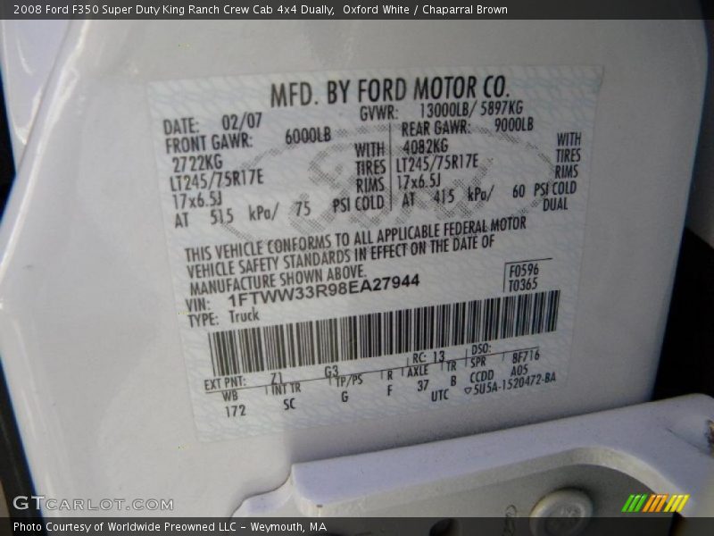 Oxford White / Chaparral Brown 2008 Ford F350 Super Duty King Ranch Crew Cab 4x4 Dually