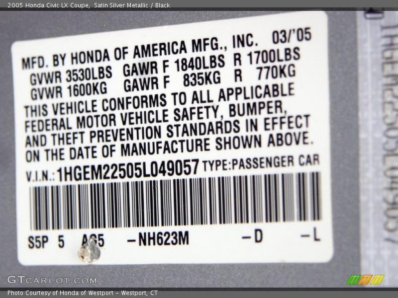 Satin Silver Metallic / Black 2005 Honda Civic LX Coupe