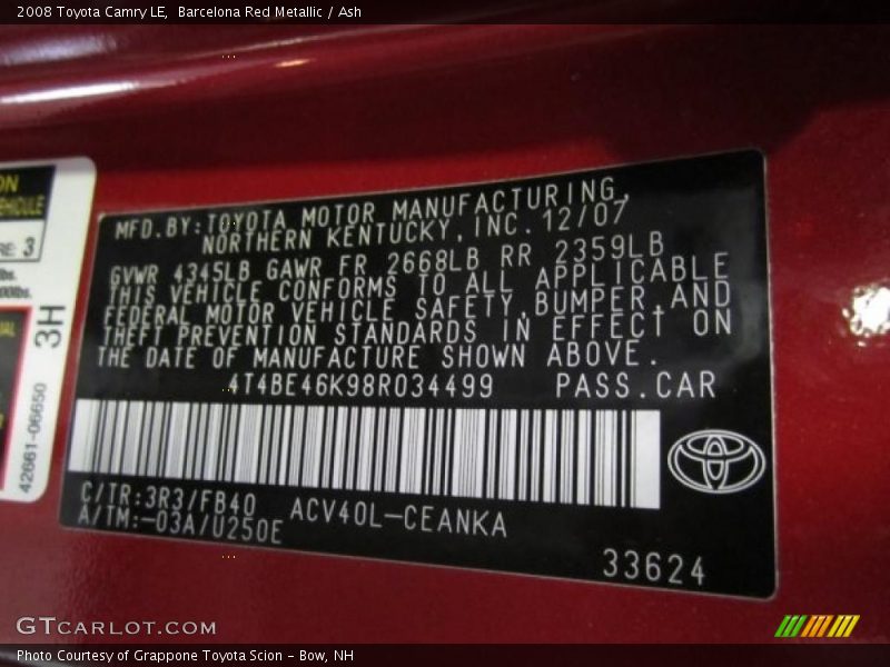 Barcelona Red Metallic / Ash 2008 Toyota Camry LE