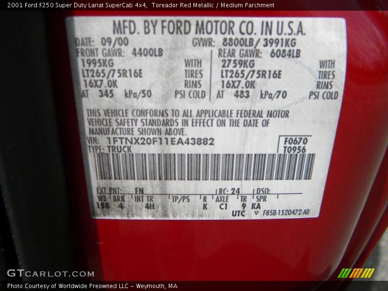 2001 F250 Super Duty Lariat SuperCab 4x4 Toreador Red Metallic Color Code FN