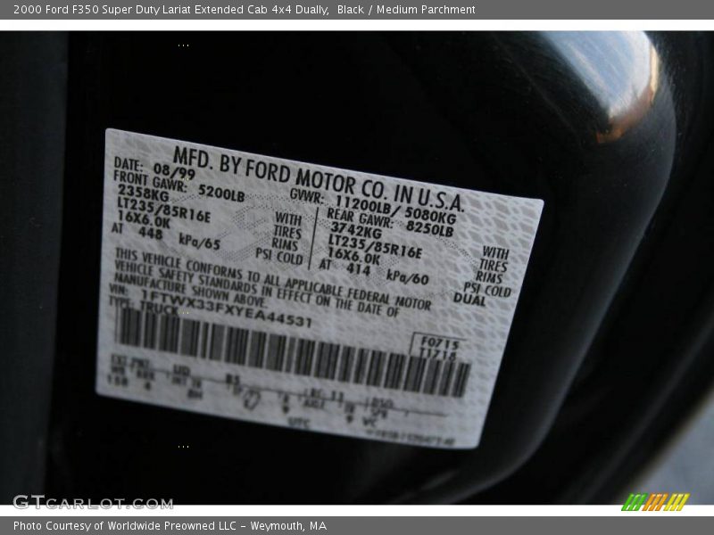Black / Medium Parchment 2000 Ford F350 Super Duty Lariat Extended Cab 4x4 Dually