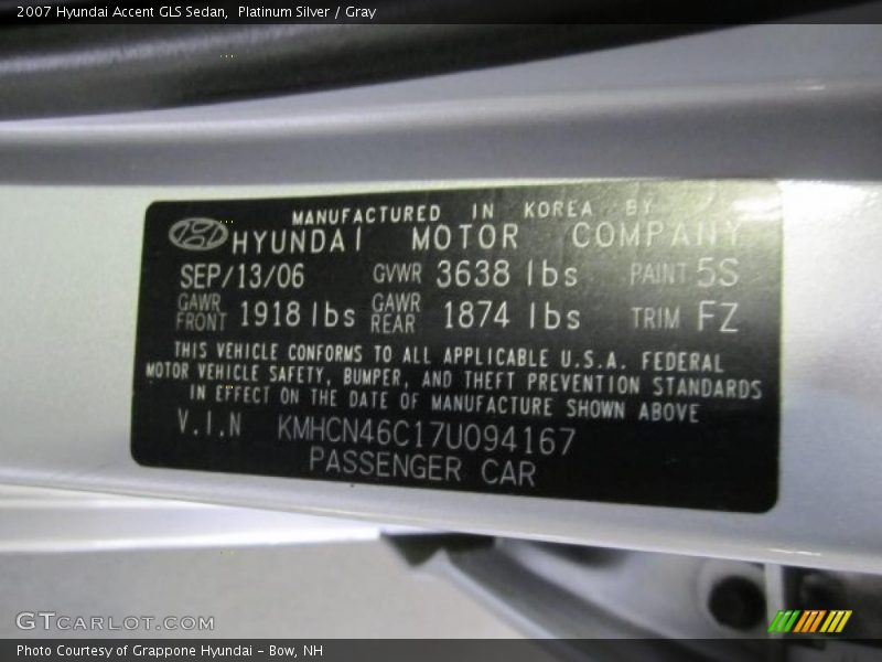 Platinum Silver / Gray 2007 Hyundai Accent GLS Sedan