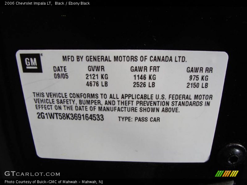 Black / Ebony Black 2006 Chevrolet Impala LT